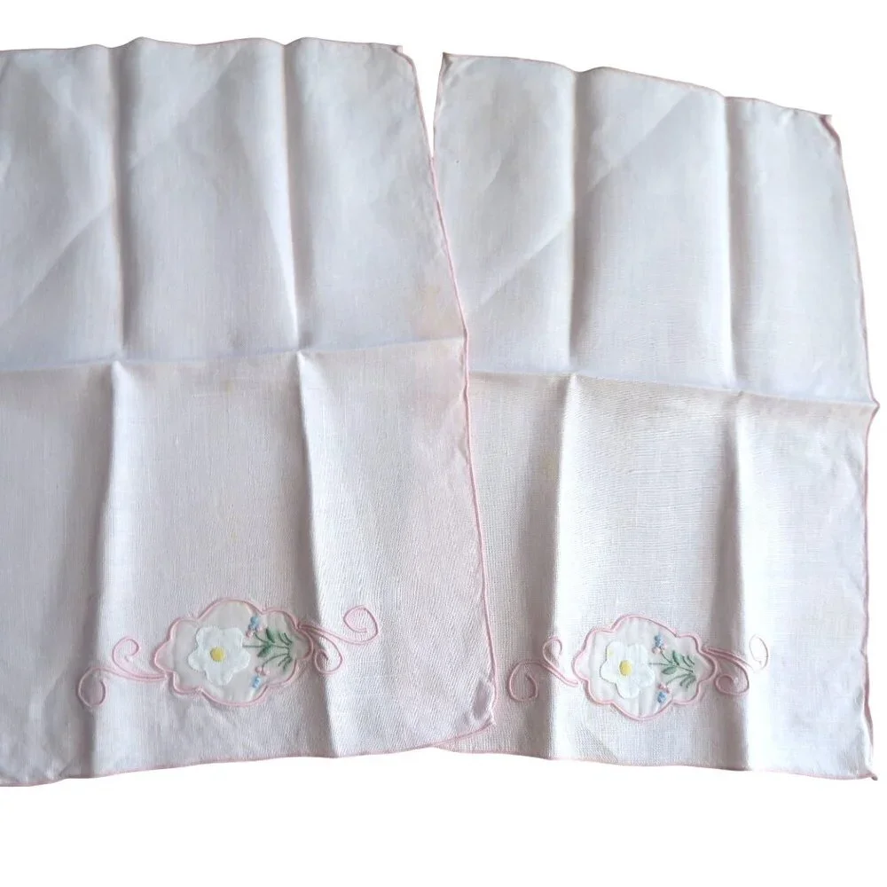 Vintage Pink Battenburg Embroidery Lace Linen Hand Guest Towels 11